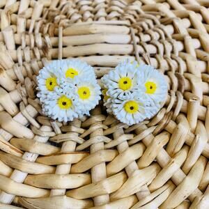 60s Vintage 3 D Round Daisy Clip On Earrings 2.25" diameter